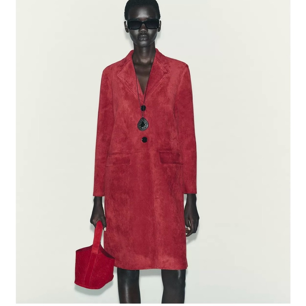 Zara faux suede red tailcoat. NWT. Small